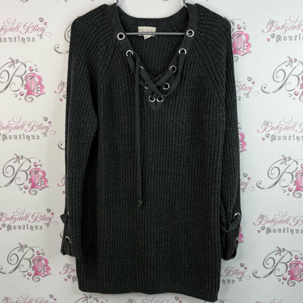 Urban Heritage dress or long top knit corset lace up details Gray Knit Sweater
